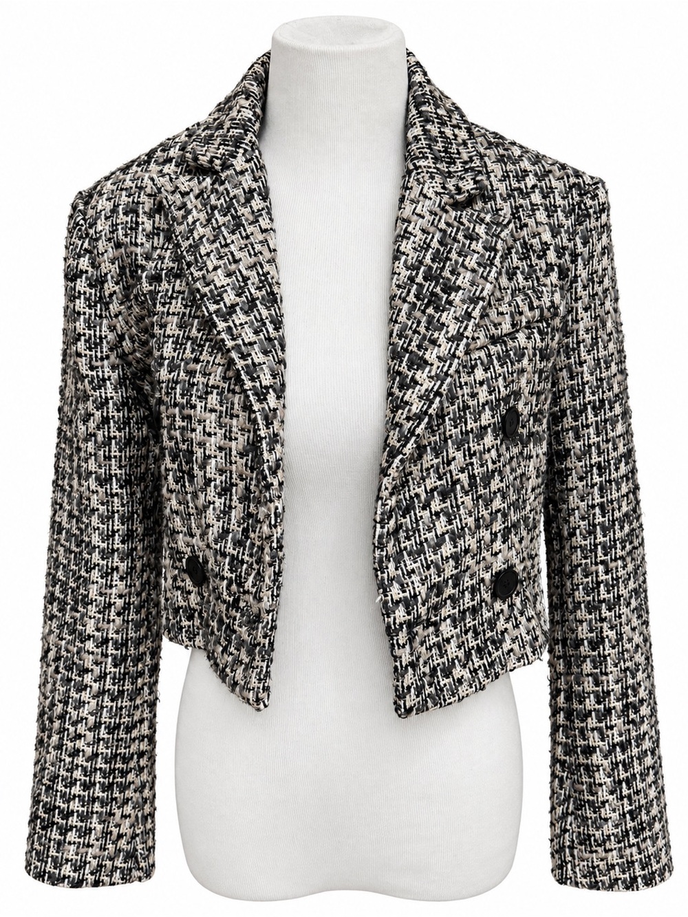 Forever 21 Cropped Tweed Blazer - Black & Cream Small
